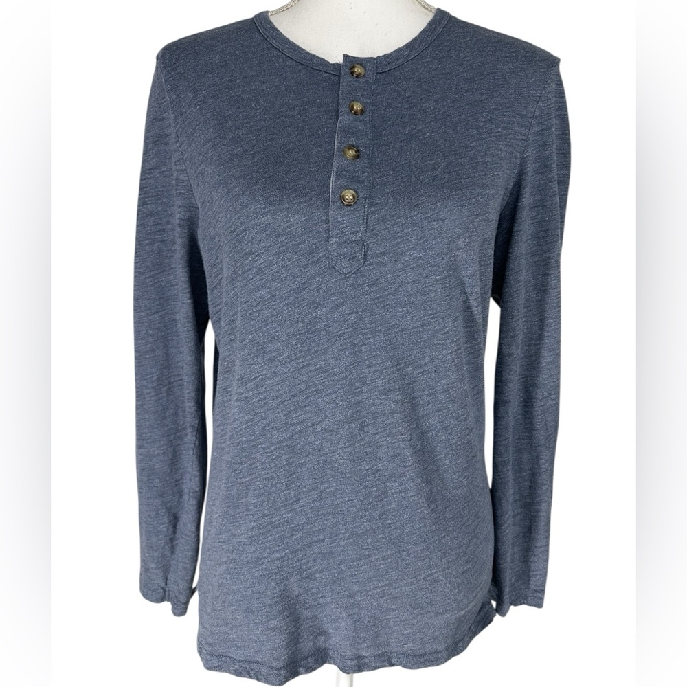H&M / Blue Long Sleeve Henley Shirt / Medium / Hipster Emo Indie Sleeze Preppy